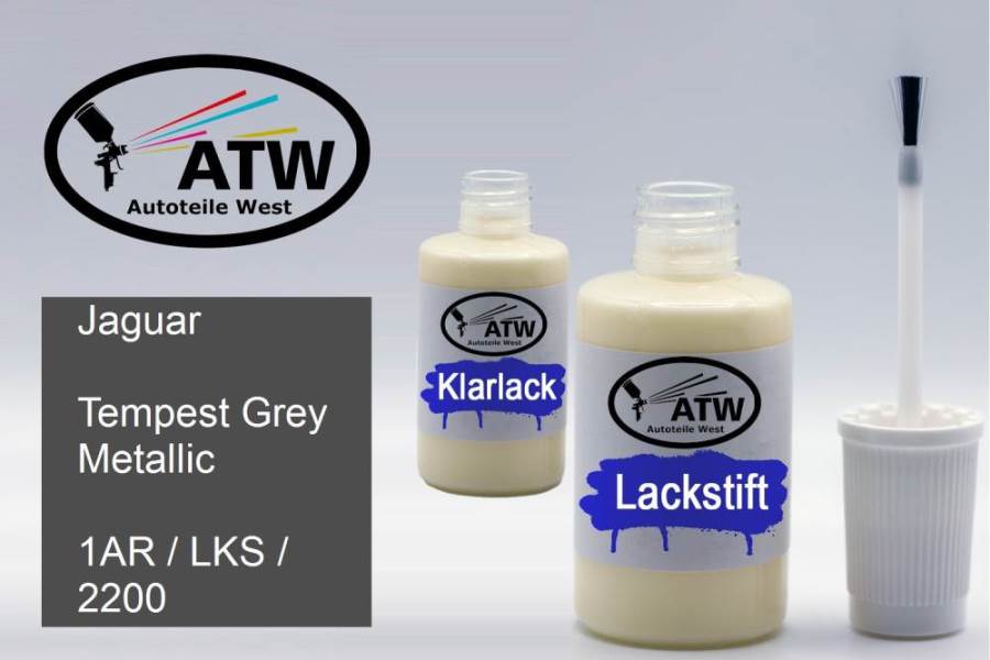 Jaguar, Tempest Grey Metallic, 1AR / LKS / 2200: 20ml Lackstift + 20ml Klarlack - Set, von ATW Autoteile West.